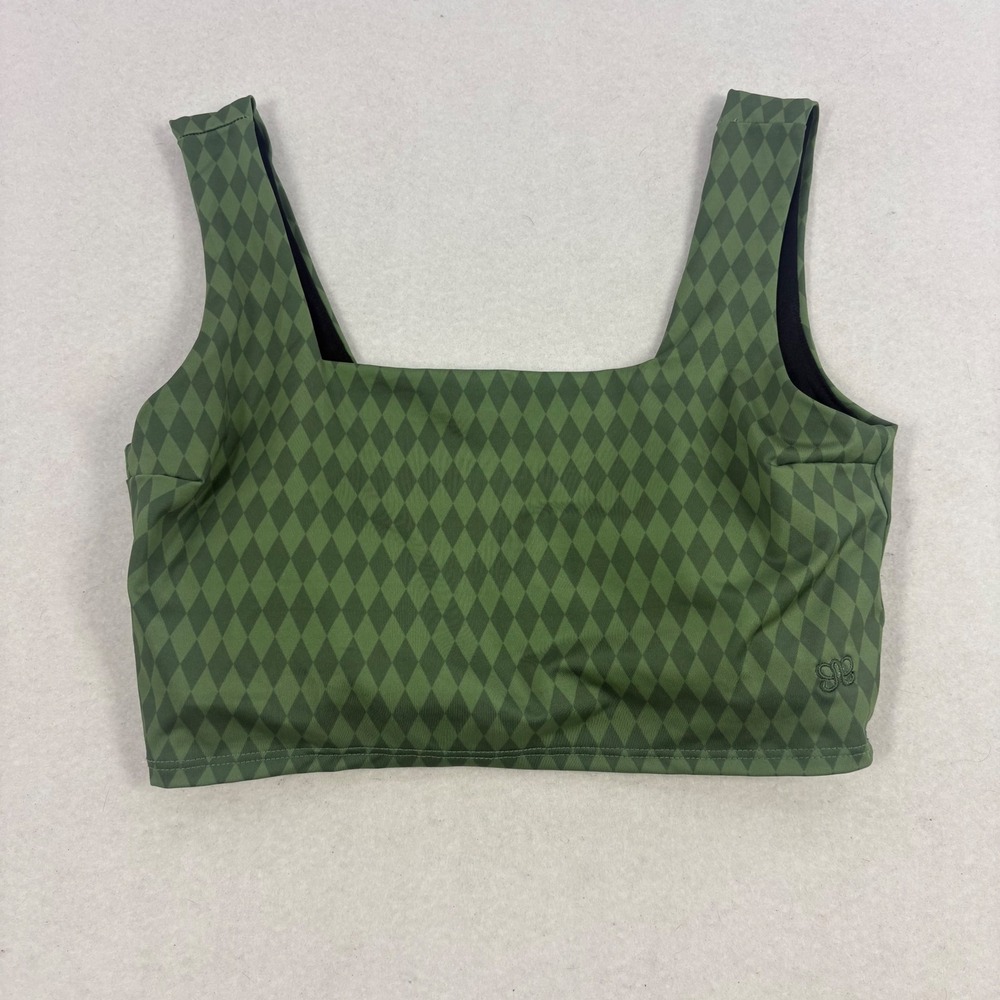 Albion Olivia Crop Swim Sports Bra Womens S Green Harlequin Diamond Activewear